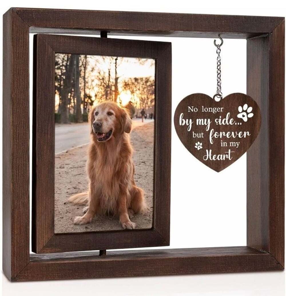 Dog Memorial Picture Frame - 360 Rotating Wooden 4x6 Photo Display
